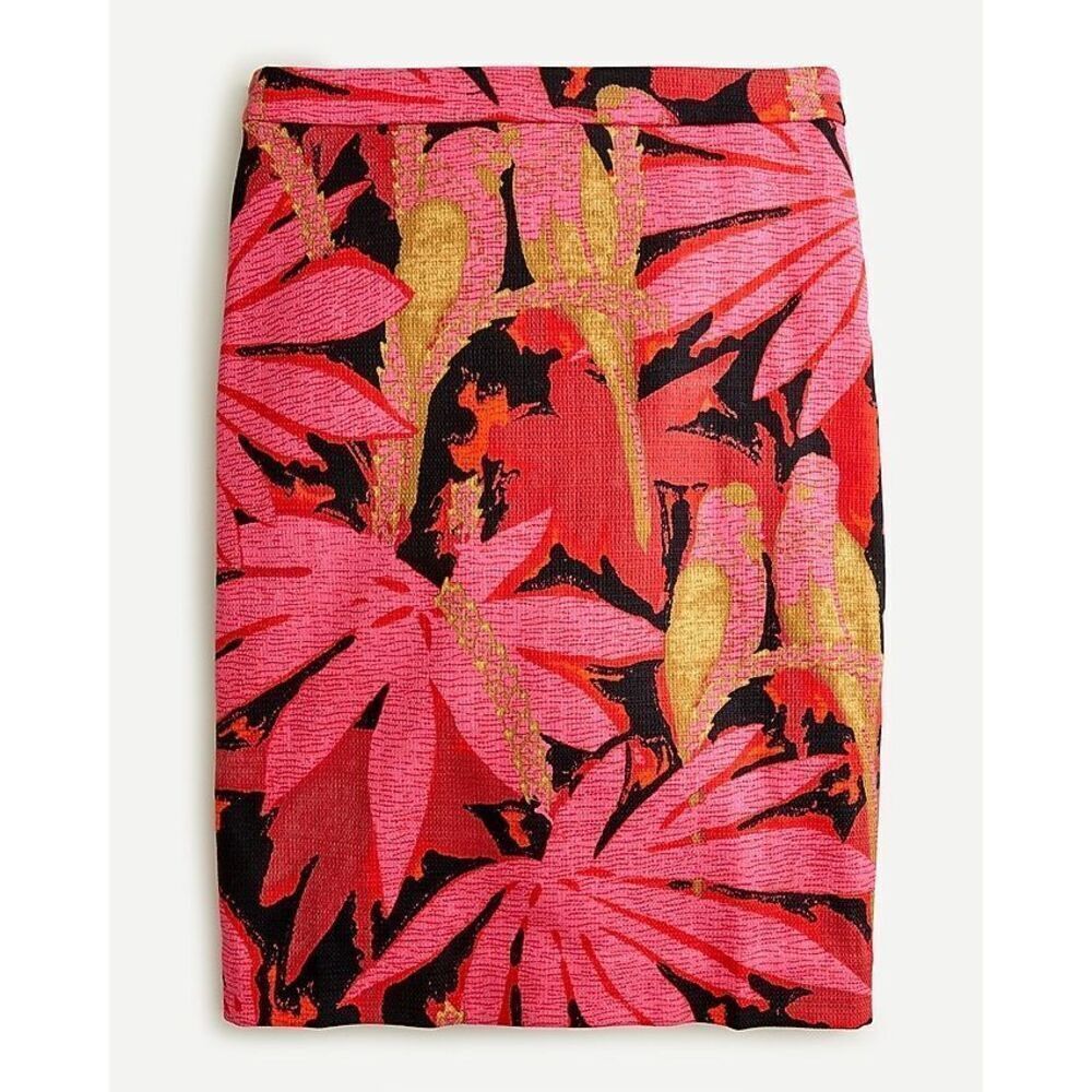 J Crew 2 Pencil skirt palm print grass cloth size 14 Floral Pencil Floral Pink R